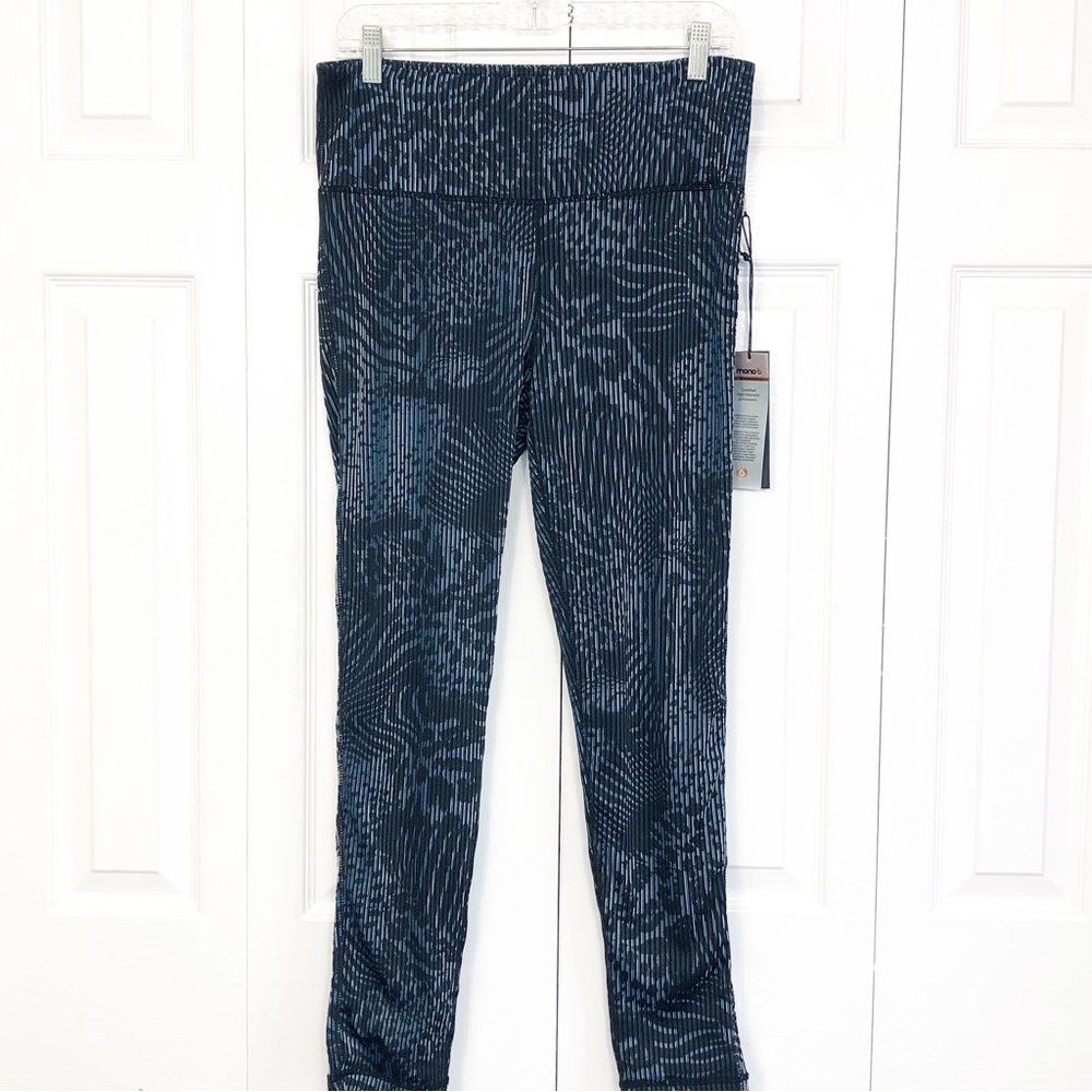 NWT Mono B Black Animal Print Ribbed High-Rise Leggings Large